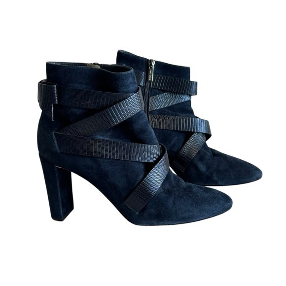 Jimmy Choo Women’s Size 39 US 9 Strapped Bow Booties Blue Suede Ankle Boots - Picture 1 of 12